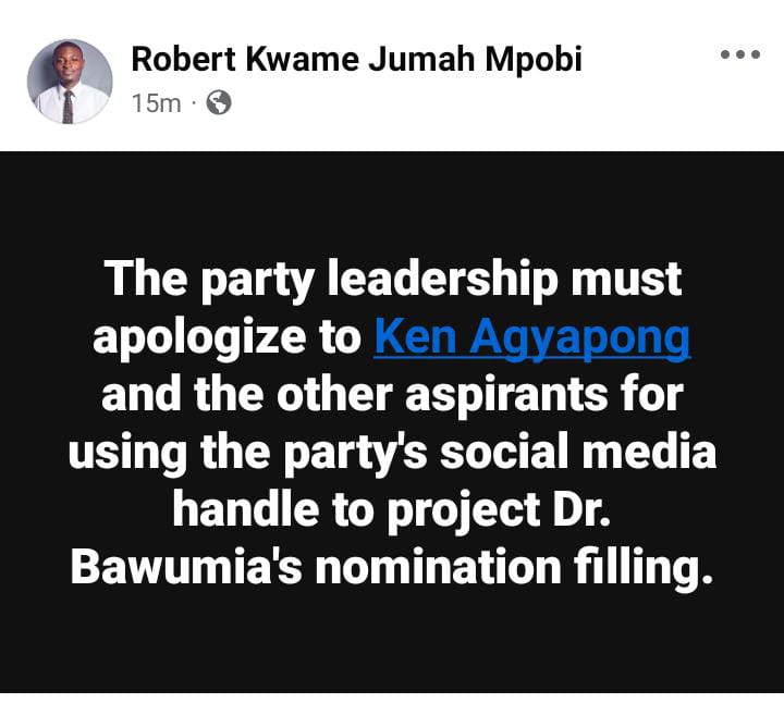 MpobiRm's tweet photo. To build a vibrant party to take power from the NDC we must ensure free and fair elections therefore I encourage the party leadership to apologize. 
@nppghanahq @i_am_gs @KwasiKwartengF @utvghana @tv3_ghana @ghonetv @yencomgh @esq https://t.co/9FCiwxN9oK