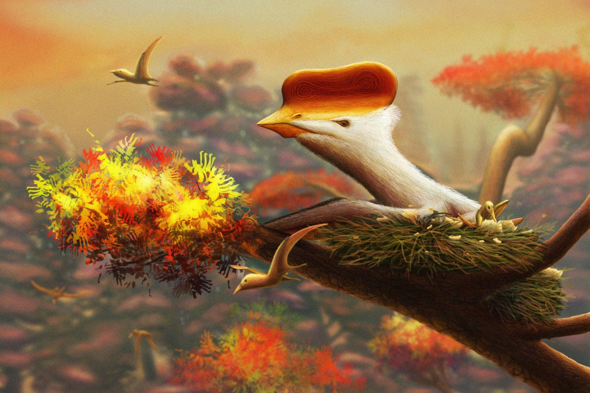 I repost my old "Sinopterus dongi and babies" digital painting of 2022, for my new followers.
Pterosaurs could fly from birth.
#paleoart #SciArt #sinopterus #jiufotang #sinopterid #cretaceous #nemicolopterus #china #cretaceous #mesozoic #yellow
