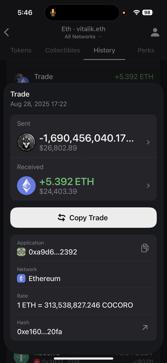 <a href="/VitalikButerin/">vitalik.eth</a> sells his $COCORO on 28/08/2025
Worth 5.4Eth ($24k USD)

all we ask is <a href="/VitalikButerin/">vitalik.eth</a> donates to charity or send back to our reserve to donate ourselves on behalf of you.

app.zerion.io/0xeb4015faee62… (Community wallet)

0xa93d86Af16fe83F064E3C0e2F3d129F7B7b002b0