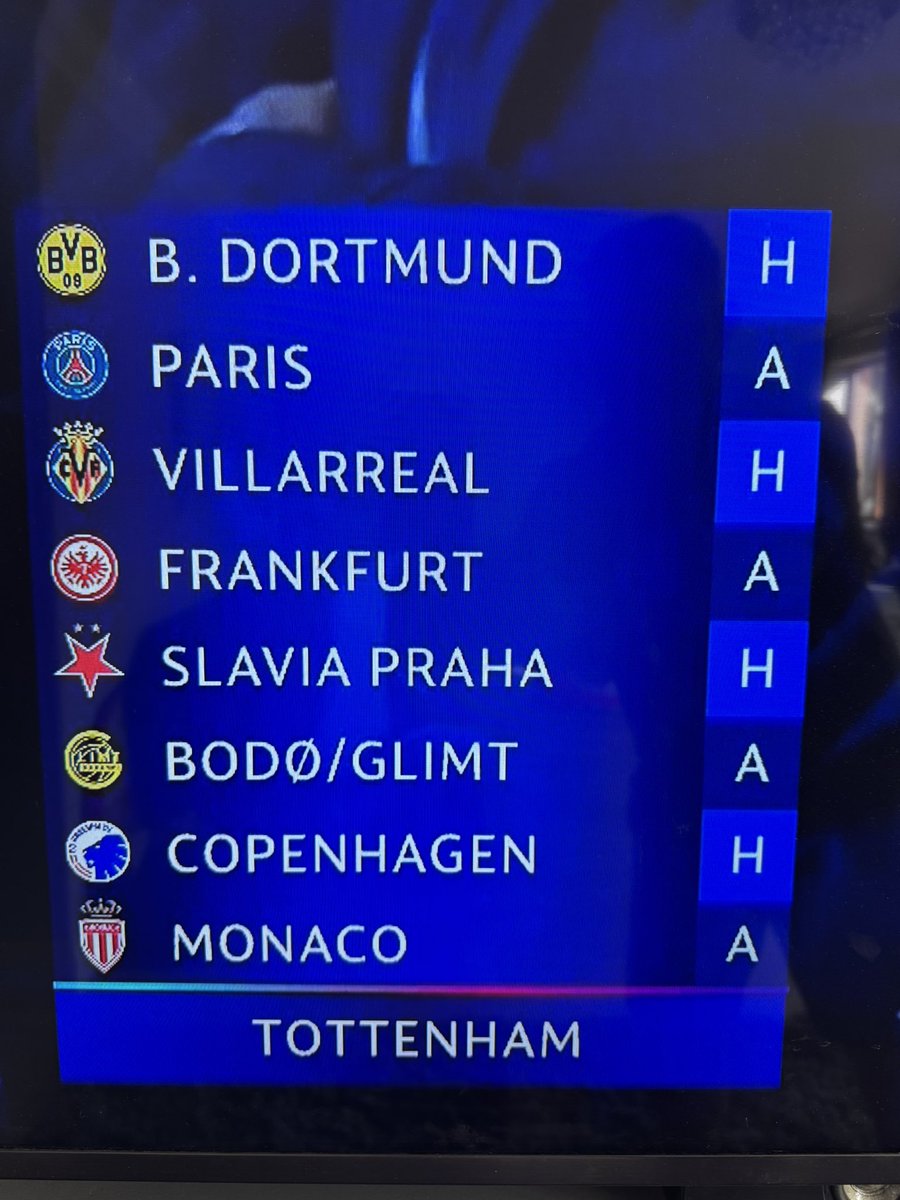 🚨BREAKING: ##THFC’s 2025/26 #UCL league phase draw. ⤵️