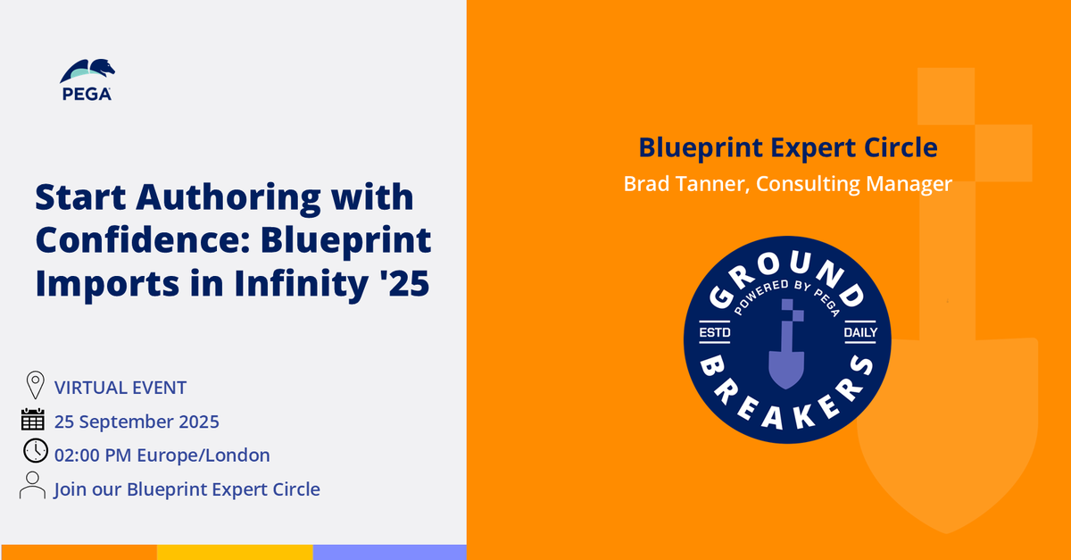Blueprints aren’t just imported, they’re ignited. Join us to author with confidence in Infinity '25. Groundbreakers build together.  pe.ga/3UKOfPX #PegaDev