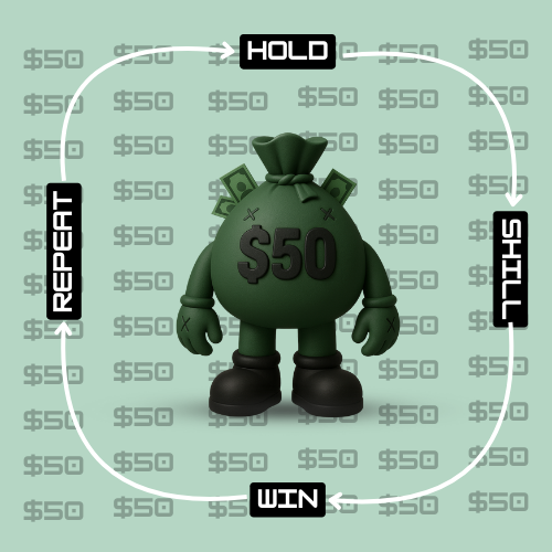 ayveyanko's tweet photo. Introducing $50 - the token that gives back. 🎟️

Every trade on https://t.co/gKuDqjuaTY has a 1% dev fee.
With $50, half of that fee doesn’t go to the dev  it goes back to holders.
Here’s how it works:

Fees build a prize pool in real time.

Every 10 minutes, a raffle runs (provably fair, via VRF).

Holders qualify with tickets (100k tokens = 1 ticket, 1M = 10 tickets).

One wallet wins half the fees, automatically paid out.

💡 The thesis: $50 turns trading volume into a perpetual lottery for holders.
A token that rewards patience, liquidity, and luck not just hype.

Hold. Shill. Win. Repeat.

https://t.co/H2lCu0Q6YO