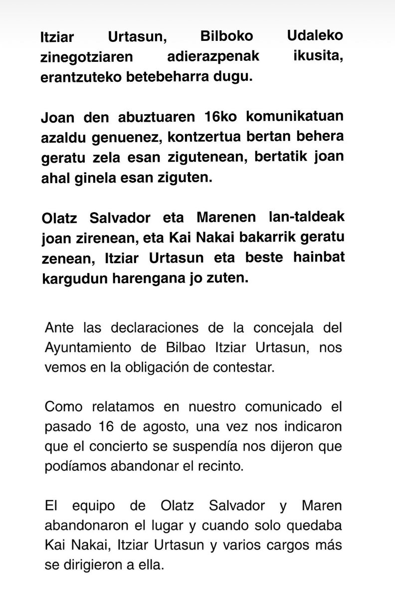 gure_argazkiak's tweet photo. Kai Nakai, Olatz Salvador eta Marenen erantzuna Itziar Urtasun (PNV) Bilboko kultura zinegotziari eta EiTBri.

Respuesta de Kai Nakai, Olatz Salvador y Maren a la concejala de cultura de Bilbo, Itziar Urtasun (PNV), y a EiTB: https://t.co/h6vE0gQWNL