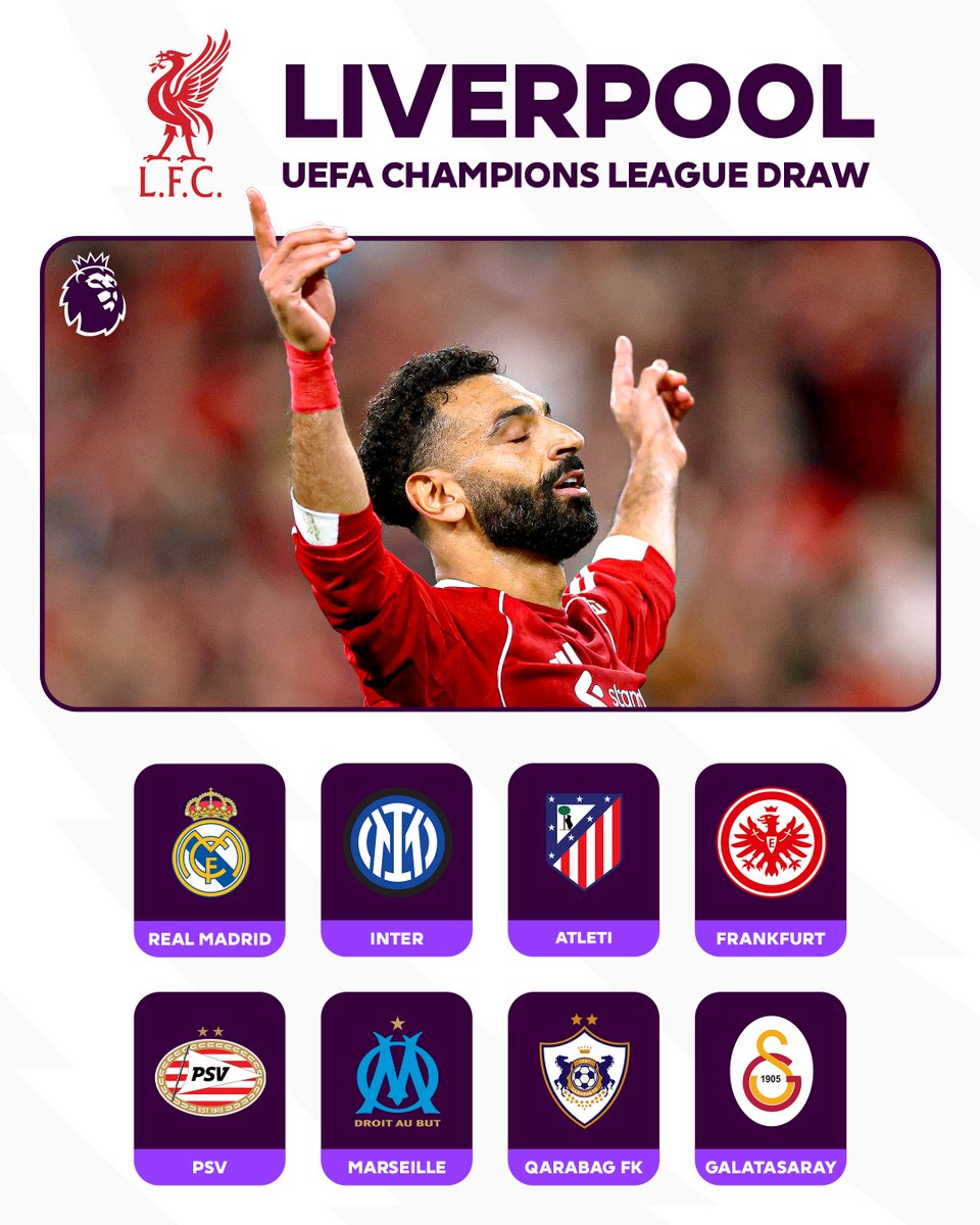 Premier League (@premierleague) on Twitter photo The Premier League champions <a href="/LFC/">Liverpool FC</a>, will take on Europe's finest in the league phase of the UEFA Champions League 👇 The Premier League champions <a href="/LFC/">Liverpool FC</a>, will take on Europe's finest in the league phase of the UEFA Champions League 👇