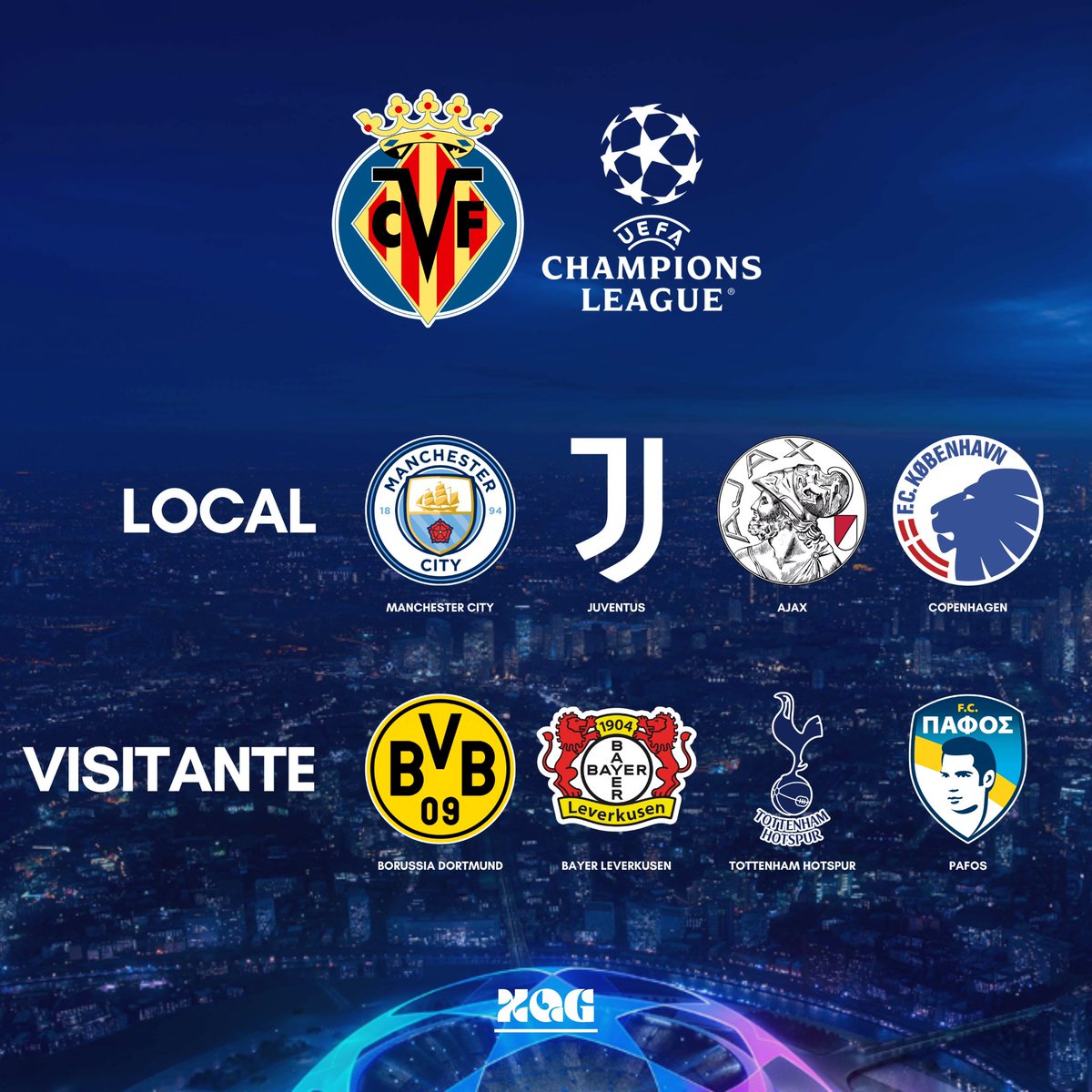 xequegol's tweet photo. 🟡 VILLARREAL CF

🌟 Estos son los rivales del Submarino en la fase liga de la UEFA Champions League:

🇩🇪 Borussia Dortmund
🏴󠁧󠁢󠁥󠁮󠁧󠁿 Manchester City
🇩🇪 Bayer Leverkusen
🇮🇹 Juventus
🏴󠁧󠁢󠁥󠁮󠁧󠁿 Tottenham Hotspur
🇳🇱 Ajax Amsterdam 
🇩🇰 FC Copenhagen
🇨🇾 Pafos FC

#UCLdraw https://t.co/KlYFBdMmDQ