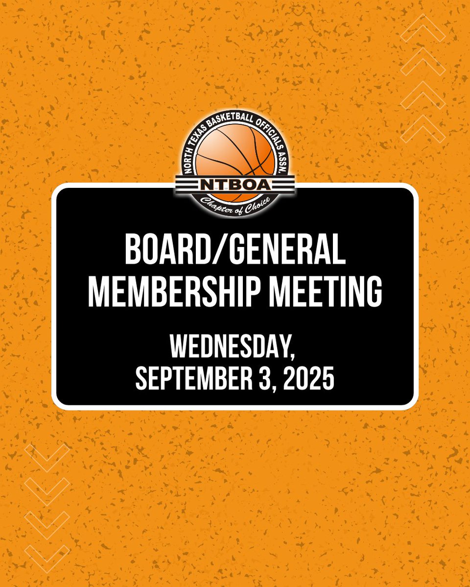 🏀 NTBOA monthly meetings are back!

🕕 Board meeting begins at 6 P.M. 
🕖 General membership meeting begins at 7 P.M.
📍Lewisville ISD Admin Offices
1565 W. Main St., Suite E

RSVP here:
bit.ly/NTBOA-Meeting-…
Keep up to date on future meetings: bit.ly/NTBOA-Meetings…