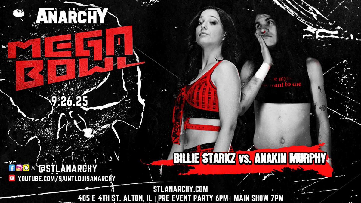 St. Louis Anarchy (@stlanarchy) on Twitter photo ‼️🚨ICYMI MATCH ANNOUNCEMENT🚨‼️
🎟️🎟️ STLANARCHY.COM 🎟️🎟️
<a href="/anakinsadmurphy/">anakin murphy</a> returns from his injury sustained at #CMXX liberating <a href="/KennyCKalix/">Kenny Kalix</a> from Nihilation to take his rightful spot at The 2025 Season Finale
The Brilliance from Beyond the Stars <a href="/BillieStarkz/">BIG Billie Starkz • ビリー・スタークス</a> is ‼️🚨ICYMI MATCH ANNOUNCEMENT🚨‼️
🎟️🎟️ STLANARCHY.COM 🎟️🎟️
<a href="/anakinsadmurphy/">anakin murphy</a> returns from his injury sustained at #CMXX liberating <a href="/KennyCKalix/">Kenny Kalix</a> from Nihilation to take his rightful spot at The 2025 Season Finale
The Brilliance from Beyond the Stars <a href="/BillieStarkz/">BIG Billie Starkz • ビリー・スタークス</a> is
