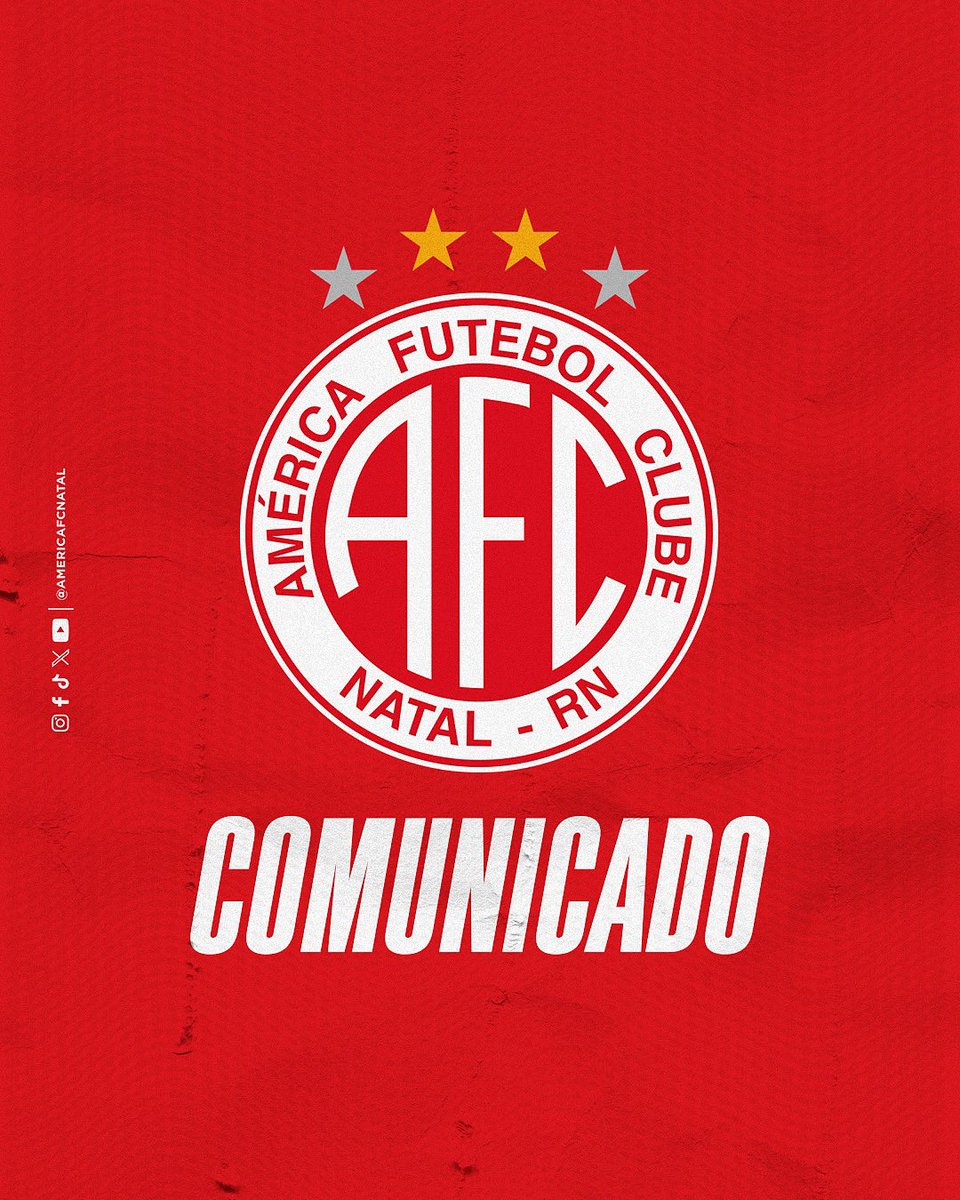 𝐍𝐎𝐓𝐀 𝐎𝐅𝐈𝐂𝐈𝐀𝐋 🇦🇹

O América Futebol Clube SAF informa que tomou conhecimento da solicitação da Polícia Militar do Rio Grande do Norte para a antecipação da partida contra o Santa Cruz-PE, do domingo (07/09) para o sábado (06/09). O pedido foi feito pela corporação