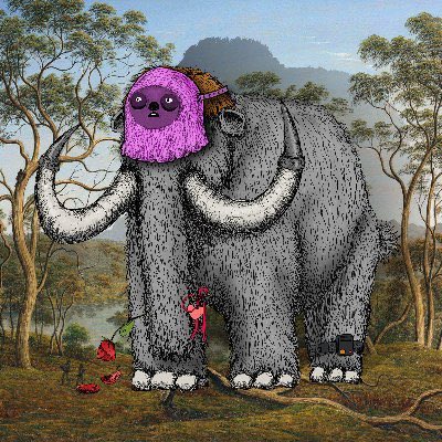Meme image of a masked mammoth holding a rose, symbolizing commitment in the Celestia community