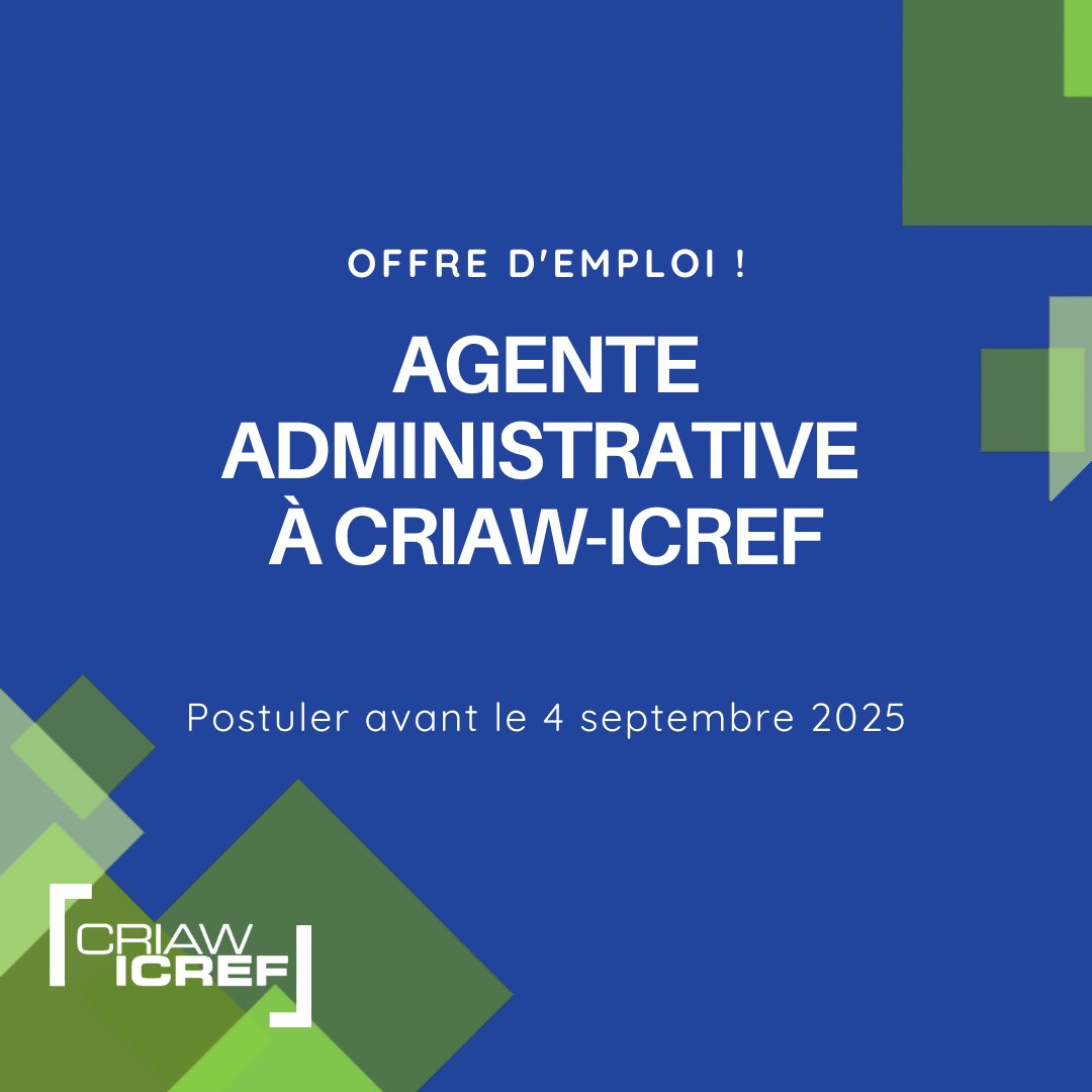 CRIAW-ICREF recrute un.e agent.e administrative, venez rejoindre notre équipe! Postulez avant la semaine prochaine!

Vous êtes passionnée par l'organisation et l'administration et souhaitez soutenir une cause féministe et intersectionnelle? Postulez: criaw-icref.ca/fr/carrieres/a…