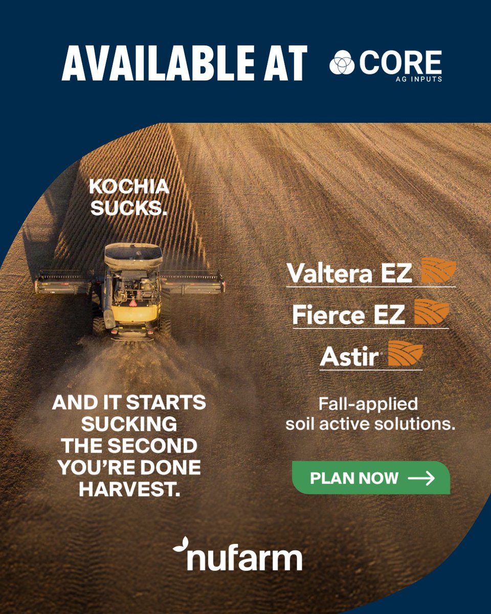 Core Ag Inputs- Warner Ltd (@coreag_warner) on Twitter photo Kochia sucks. And it doesn’t wait.⏰
That’s why a fall pass with Valtera® EZ, Fierce® EZ, or Astir® from <a href="/NufarmCA/">Nufarm Canada</a> makes all the difference. Don’t let kochia write the rules in 2026. Contact Core Ag Warner or Lethbridge today.
#NufarmCanada #kochia #soilactives #albertaag Kochia sucks. And it doesn’t wait.⏰
That’s why a fall pass with Valtera® EZ, Fierce® EZ, or Astir® from <a href="/NufarmCA/">Nufarm Canada</a> makes all the difference. Don’t let kochia write the rules in 2026. Contact Core Ag Warner or Lethbridge today.
#NufarmCanada #kochia #soilactives #albertaag