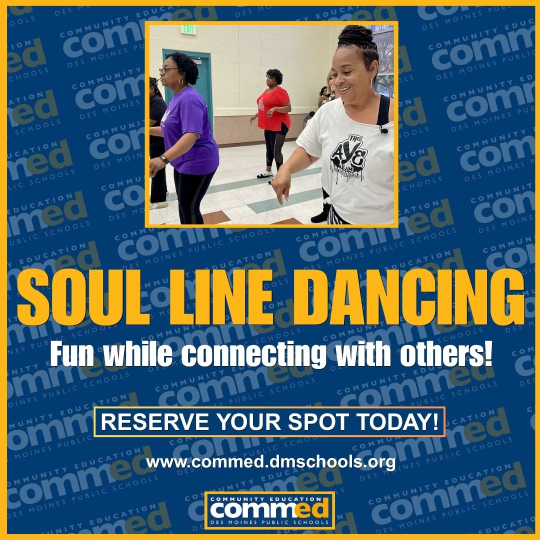 DMPSCommunityEd's tweet image. 🕺💃 Ready to hit the dance floor?

✨ Aimee &amp;amp; Jerry’s Couples Dancing
🤠 Line up with A&amp;amp;J’s Line Dancing
🎶 Country Soul Line Dancing
🧡 Soul Line Dancing – fun, fitness &amp;amp; friends!

👉 Reserve your spot: commed.dmschools.org/programs/adult…

#DMPS #DanceTogether #CommunityEd #DesMoines