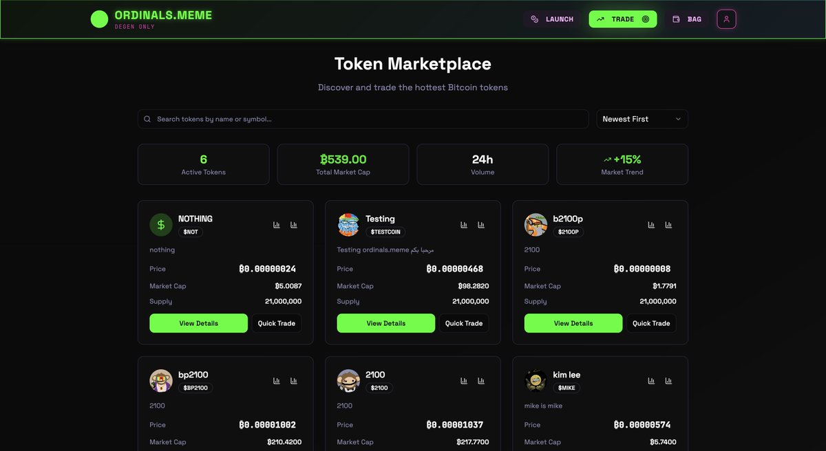 OUR TESTNET APP IS NOW LIVE ORDINALS.MEME

SIGN UP NOW AND GET 10 BTC TO PLAY WITH 🔫

WARNING > THIS IS AN EXPERIMENTAL BRC 2.0 MEMES PUMP FUN , ITS MADE FOR FUN PURPOSES ONLY / DONT EXPECT ANYTHING