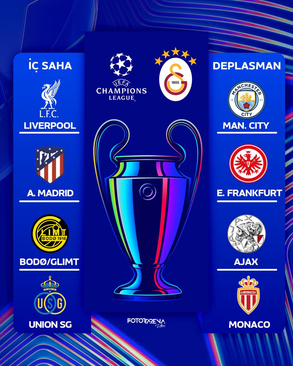Galatasaray’ın UEFA Şampiyonlar Ligi'nde rakipleri belli oldu.

🤔 Sizce Galatasaray burdan kaç puan toplar?