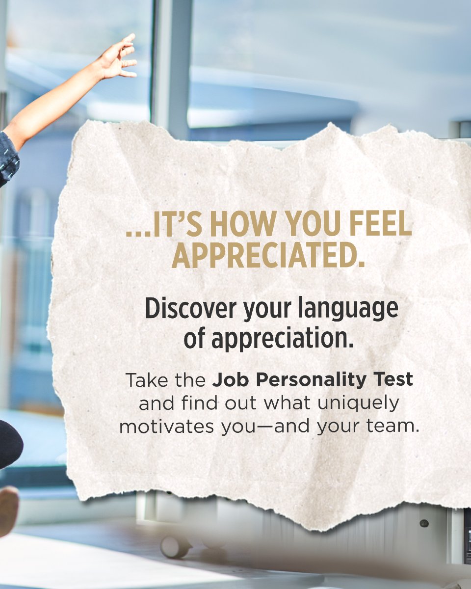 Think personality is the key to loving your job?

WRONG!

Want to understand what actually makes your team feel appreciated?

Take the Job Personality Test to discover your personal language of appreciation: 

appreciationatwork.com/work-personali…