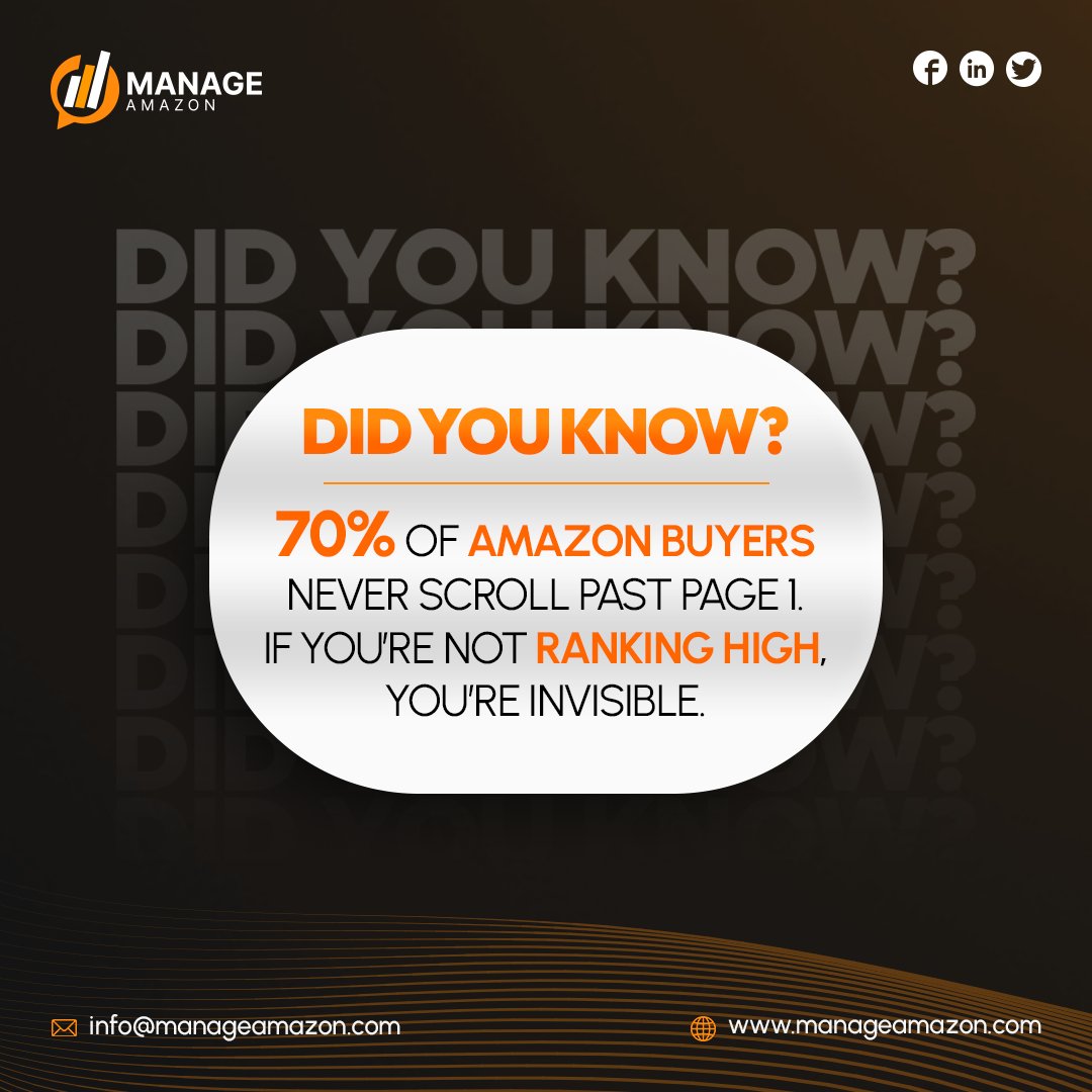 manageamazon's tweet image. 70% of Amazon buyers never scroll past page 1! If your product isn’t ranking, it’s invisible. At Manage Amazon, we help boost rankings, optimize listings &amp;amp; scale sales. DM us today! manageamazon.com #AmazonFBA #EcommerceGrowth #ecommerce #amazonfinds #Growth
