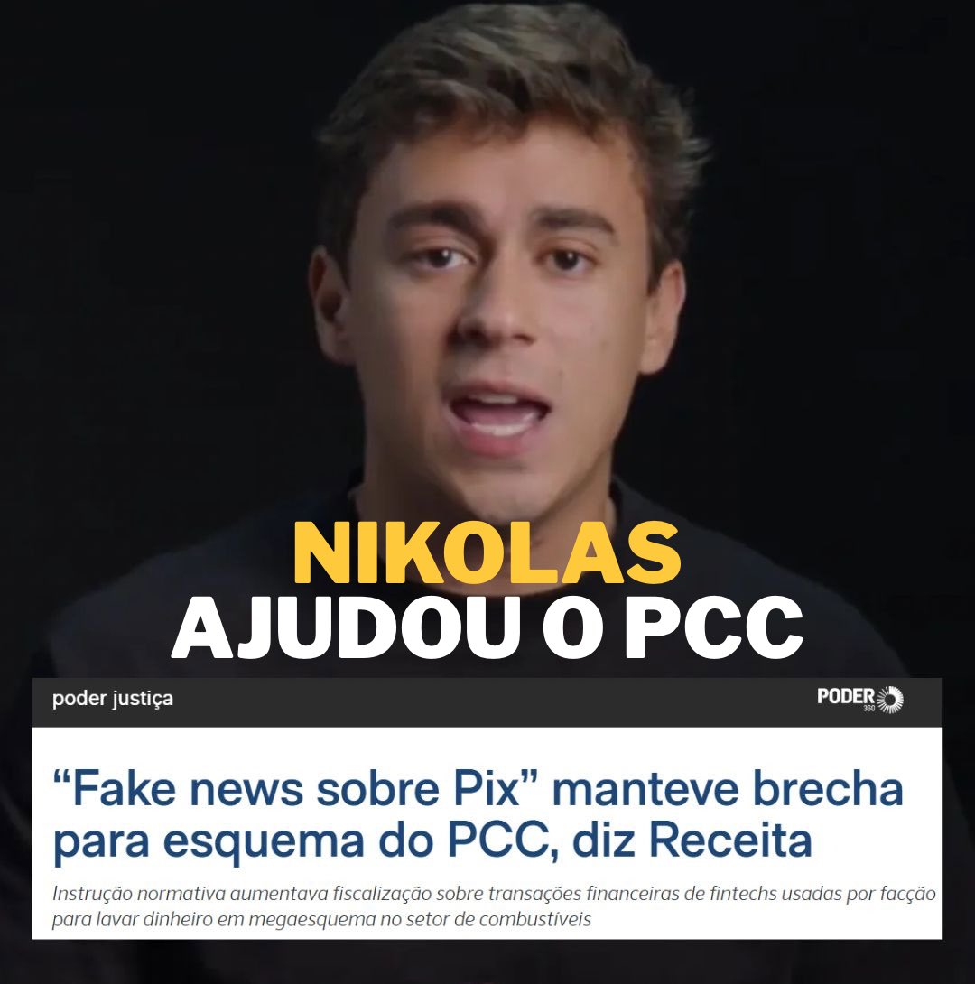 🚨 ATENÇÃO MILITÂNCIA! Tag nova: 

NIKOLAS AJUDOU O PCC

O governo Lula realizou a maior operação da história contra organizações criminosas. A Receita Federal afirmou que a campanha de fake news de Nikolas Ferreira contra o Pix ajudou o PCC. Vamos mostrar a hipocrisia dessa