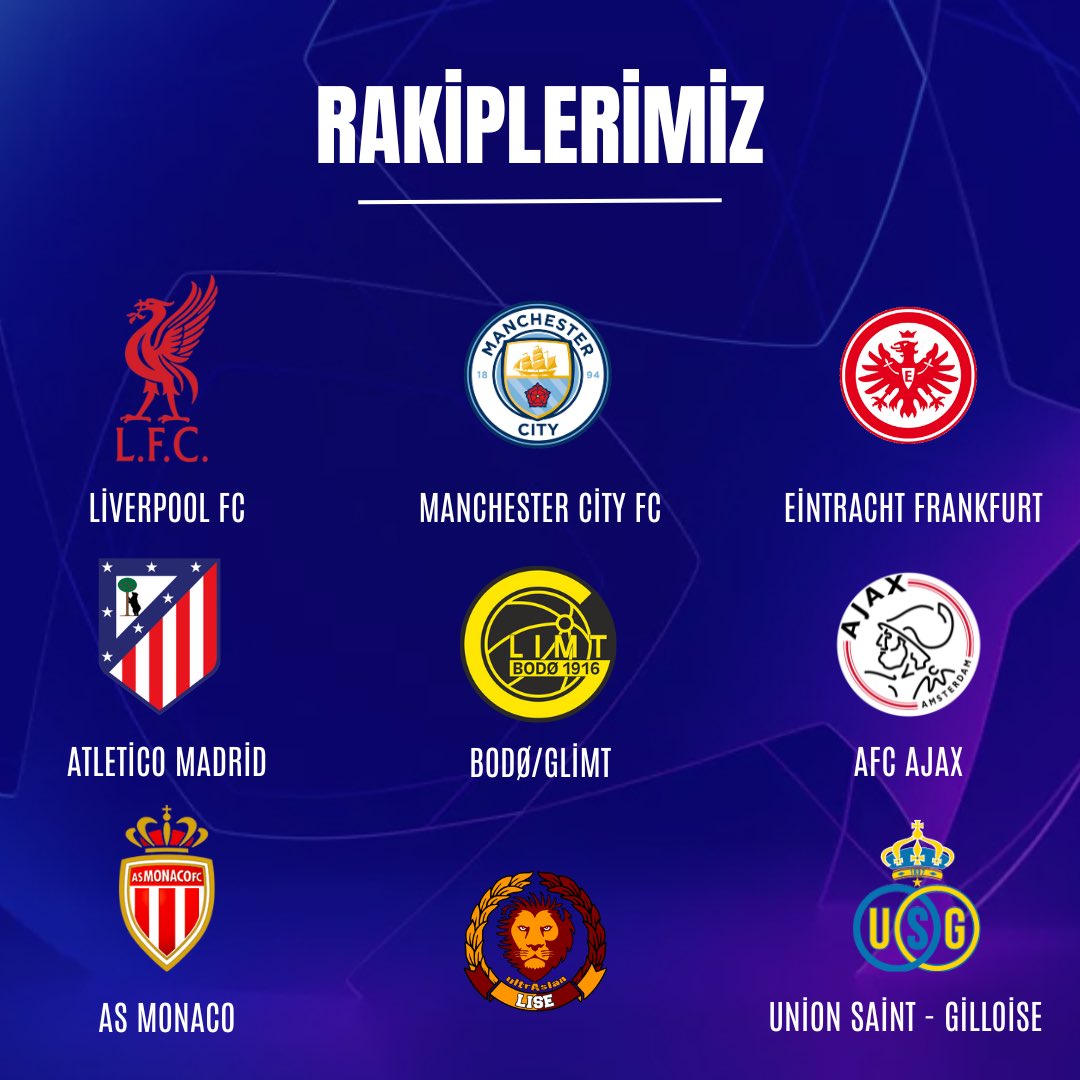 UEFA @championsleague’de rakiplerimiz belli oldu! #UCL

 #ultrAslanLİSE