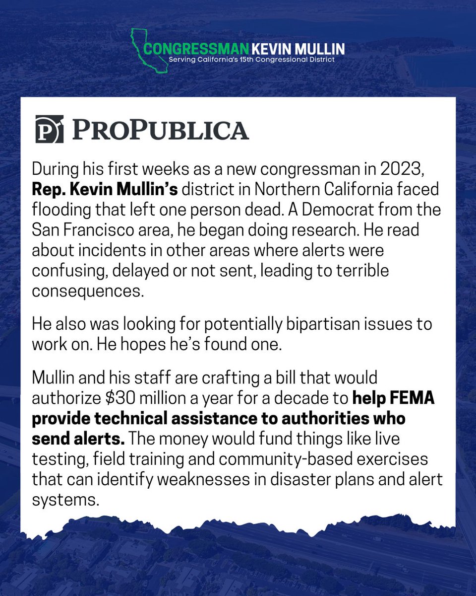 Kevin Mullin (@repkevinmullin) on Twitter photo Thanks <a href="/propublica/">ProPublica</a> for highlighting the importance of emergency alerts.
In California and across the country, emergency alerts are crucial to keep communities safe when disaster strikes.
Read more: propublica.org/article/ipaws-… Thanks <a href="/propublica/">ProPublica</a> for highlighting the importance of emergency alerts.
In California and across the country, emergency alerts are crucial to keep communities safe when disaster strikes.
Read more: propublica.org/article/ipaws-…