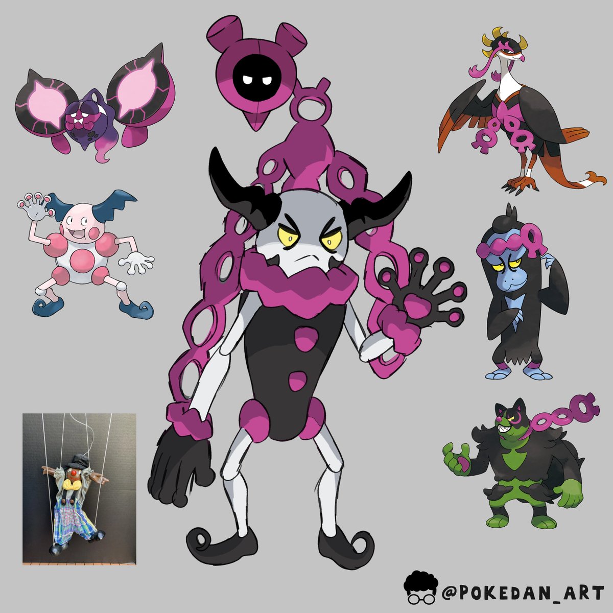 "I had strings..." 🧵😈 #WIP 
What if Mr. Mime wished to a Pecharunt to never stop playing? Now he is a Puppet, wanting to control others

#MochiControl #Pokemon #Fakemon #Art