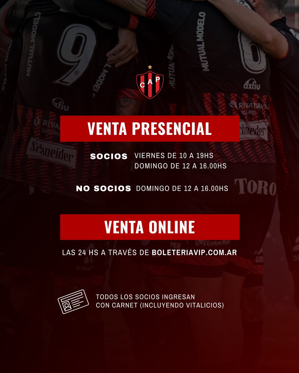 ❤️🖤 𝗘𝘀𝘁𝗲 𝗱𝗼𝗺𝗶𝗻𝗴𝗼 𝗲𝘀 𝘁𝗼𝗱𝗼𝘀 𝗷𝘂𝗻𝘁𝗼𝘀, 𝗣𝗔𝗧𝗥Ó𝗡

🏟 Todos al Grella a alentar al Rojiné. Para el encuentro ante #Atlanta por la fecha 29 del Torneo Nacional la Comisión Directiva ha decidido poner los precios de las entradas a un 50% menos del valor actual