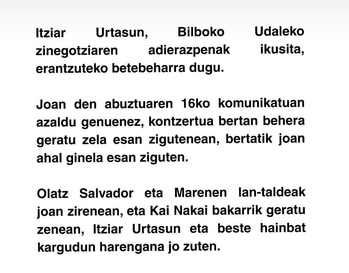 ideiazabaldub's tweet photo. 🤬| @bilbao_udala-k gezurretan jarraitzen du EITBren babesarekin.

Hona hemen Kai Nakai, Olatz Salvador eta Maren artisten erantzuna Itziar Urtasun (@eajpnv) Bilboko kultura zinegotziaren azken adierazpenei. https://t.co/sC8br9TON8