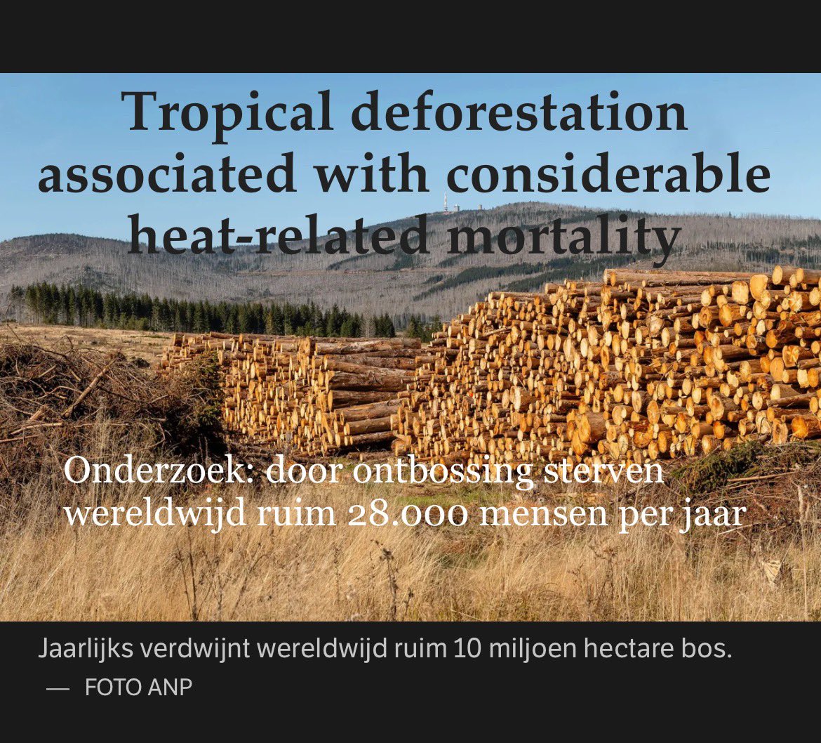 Eerste onderzoek dat laat zien hoe onze #gezondheid direct is gekoppeld aan die van de aarde. #Bossen redden letterlijk mensenlevens. 

Jaarlijks verdwijnt wereldwijd ruim 10 miljoen hectare bos (!?). Na China is vooral de #EuropeseUnie verantwoordelijk voor de internationale