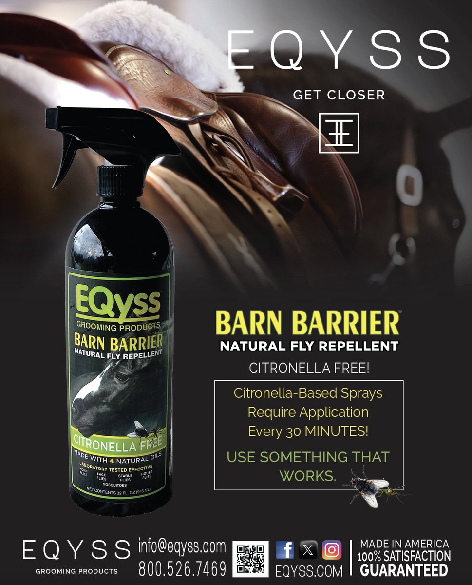 Bugged by flies? Natural fly repellent from <a href="/EQyss/">EQyss</a>
(with NO citronella!): Barn Barrier. Order online and use code MHC10 for a 10% discount.