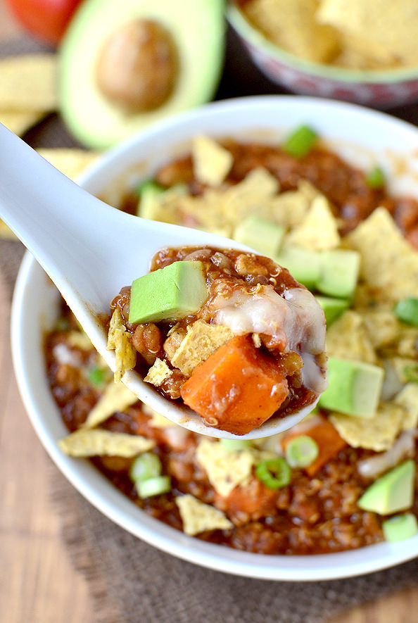 Crock Pot Sweet Potato and Quinoa Turkey Chili >> iowagirleats.com/crock-pot-swee…