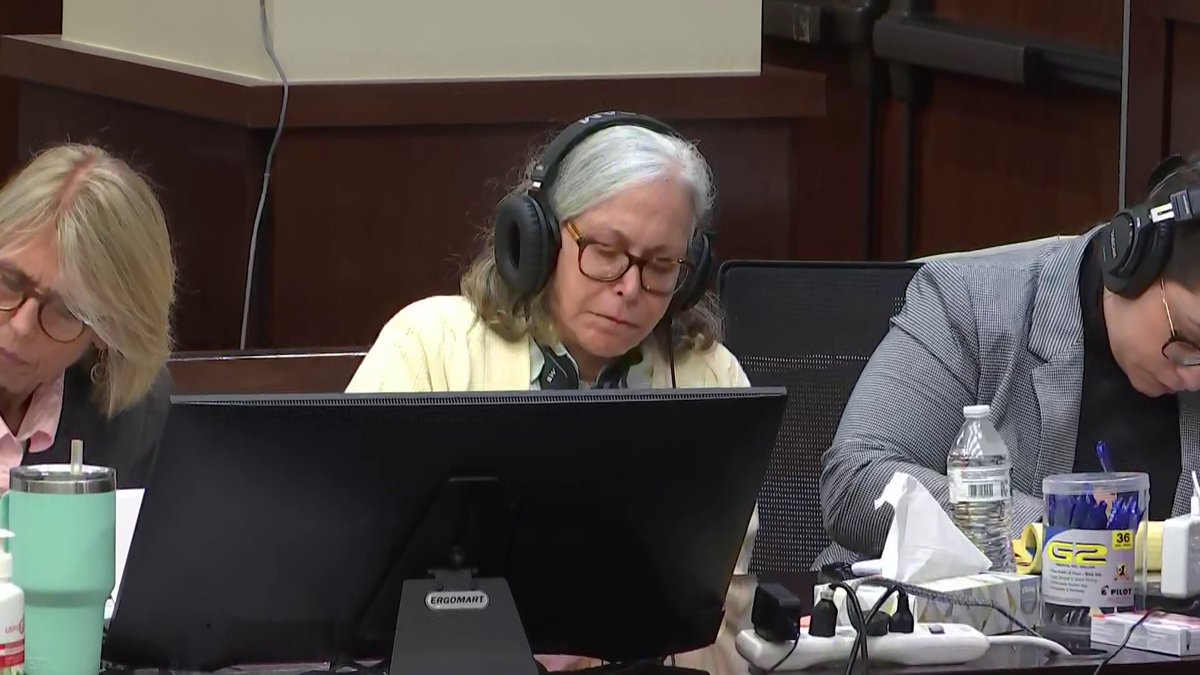 Odd photo of the day. #DonnaAdelson listening to wiretap phone calls with half of her headset on properly. #OnTrial #MarkelMurderTrial #Adelson