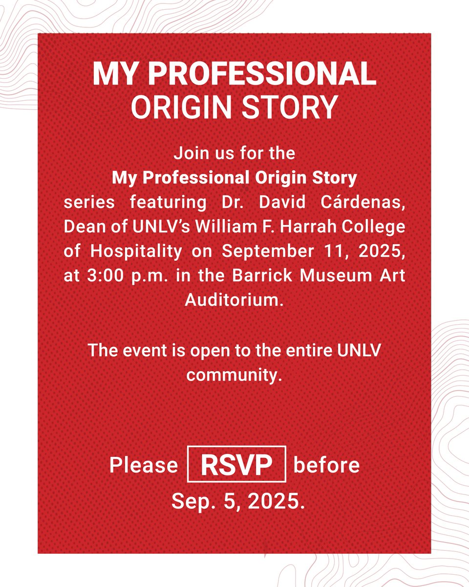 The My Professional Origin Story series highlights the professional journeys of UNLV faculty and administrators. Dr. Cárdenas shared with the Graduate College that his younger self would never have imagined where he would be today. RSVP here: docs.google.com/forms/d/e/1FAI…