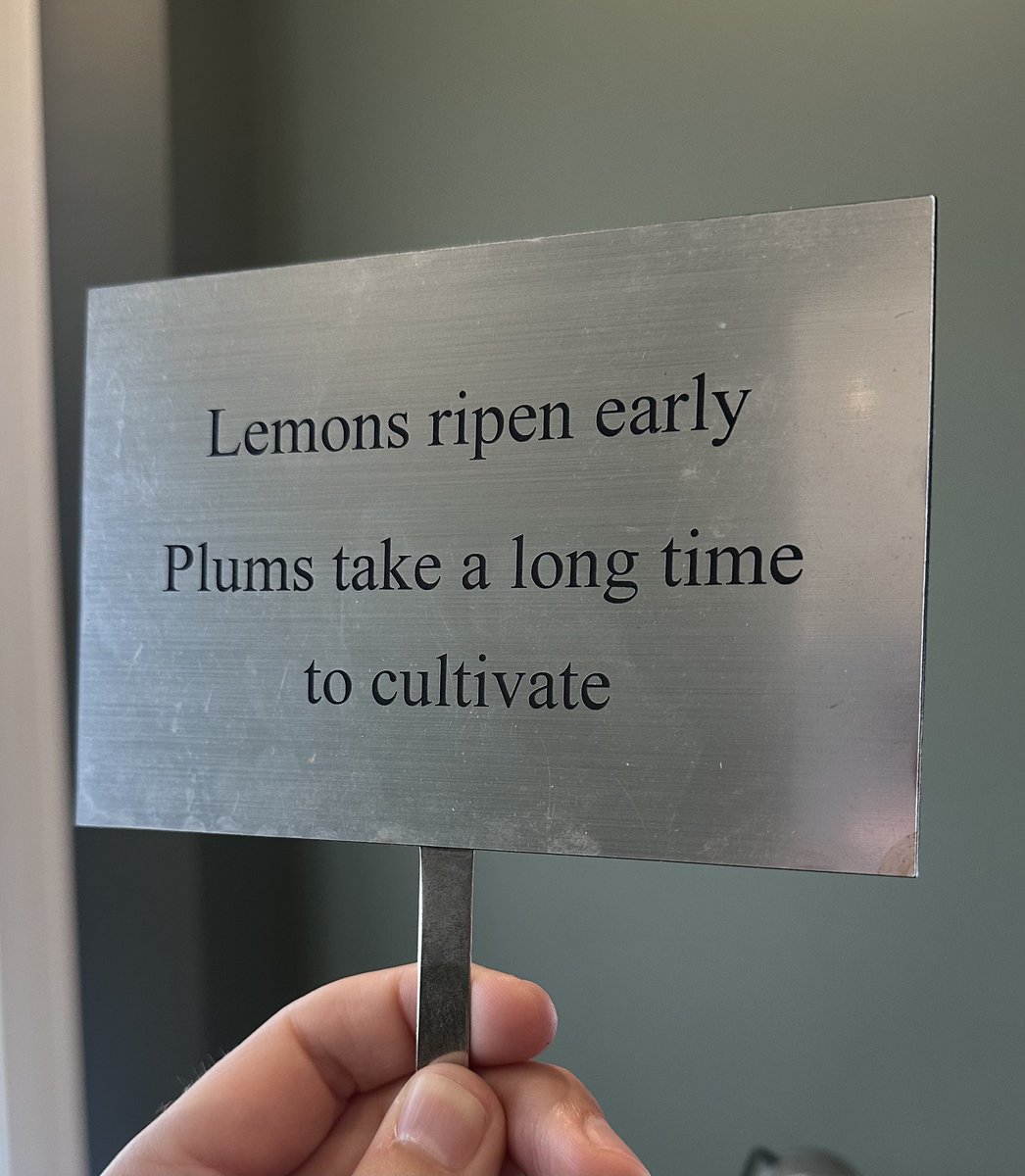 Dad gave this to me (along with a plum tree) when we worked together.

Every time venture starts to feel like “more, faster, bigger!”, this serves as a reminder that the great ones take time.