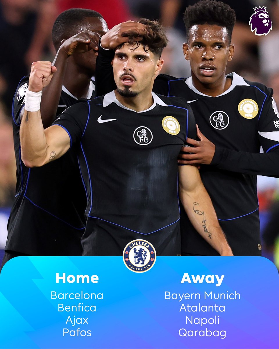 chepseri's tweet image. Chelsea's Champions League opponents in the league phase 👀

Giant duels vs Barcelona and Bayern Munich await 🔥