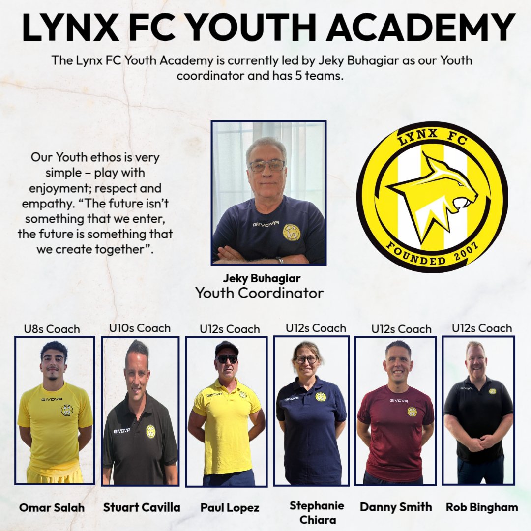 We have 6 youth coaches who all bring great knowledge and skills to the team. 

We have 5 youth teams this year &amp; they are all very eager for the leagues/matches to begin💪🏻

#weliveforever
#onefamily
#lynxfootball
#lynxfc #lynxyouth #football #team #gibraltar