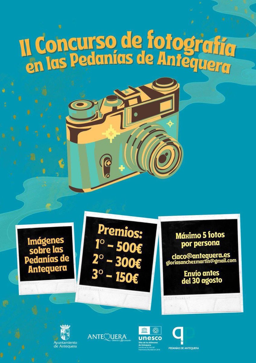 👀 #ÚltimosDías
🤳🏡 II Concurso Fotográfico de las Pedanías de Antequera

Las costumbres, rincones y vecinos de las Pedanías de Antequera, a través de la #fotografía 

👉🏽Nueva edición puesta en marcha junto a <a href="/AFAAntequera/">AFA Antequera FIAP exhibition center</a> 
 
#Antequera es #MásCiudad