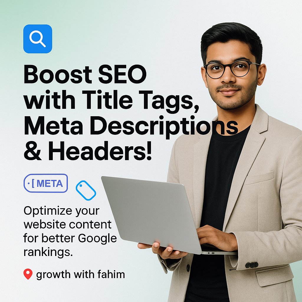 Boost your SEO with title tags, meta descriptions &amp; headers! 🚀
Small changes = BIG impact on Google rankings. 🔍
#SEO #DigitalMarketing #BusinessGrowth #SEOTips #MarketingStrategy #SearchOptimization #OnlineGrowth #GrowthWithFahim