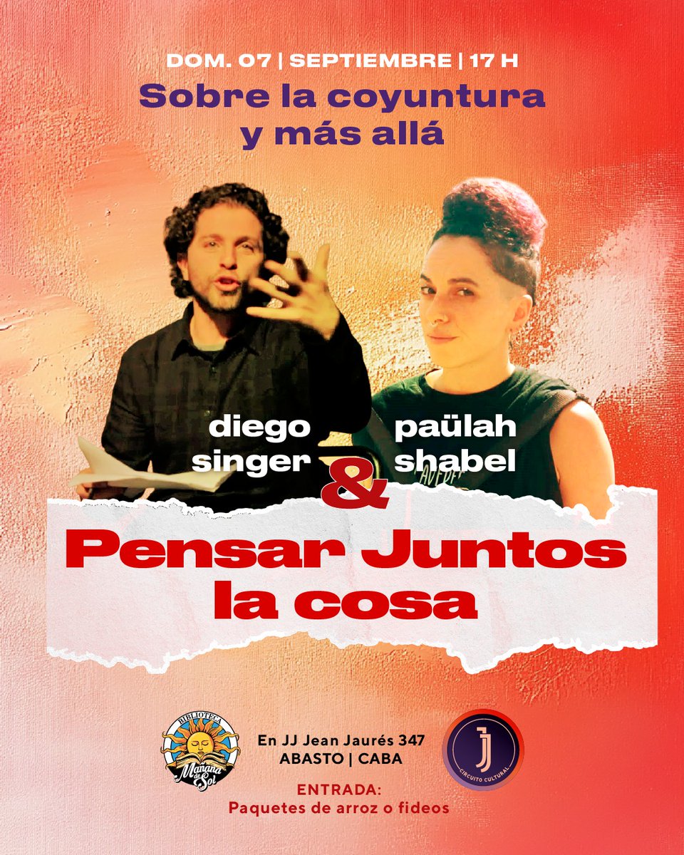 Pueden ir agendando el próximo encuentro para "Pensar juntos la cosa".

Junto a paülah shabel, Dra. en Antropología.

El domingo 7 de septiembre a las 17hs en <a href="/JjCircuito/">JJ Circuito Cultural</a>