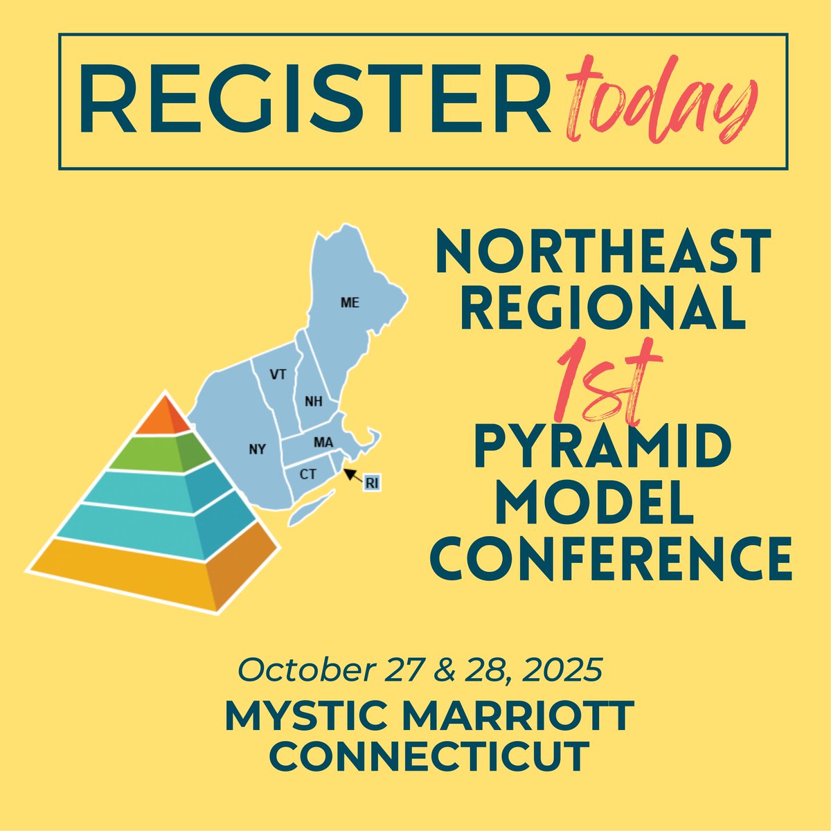 CT_OEC's tweet image. Learn more about the Pyramid Model, explore new strategies & research & network with your colleagues from across the region at the inaugural Northeast Regional Pyramid Model Conference.
Register today! web.cvent.com/event/47be9652… #pyramidmodel #earlychildhood