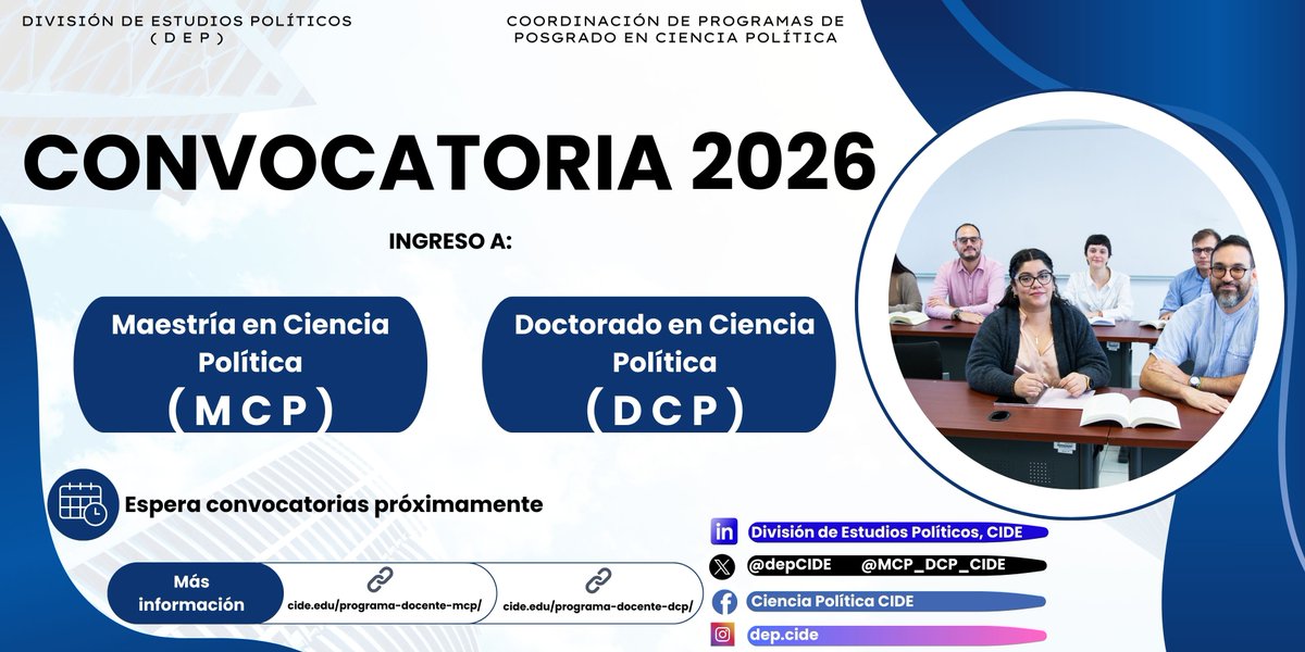 🎓 ¿Listo para el siguiente paso en tu carrera?

🚨 ¡Las convocatorias 2026 para el ingreso a la Maestría y al Doctorado en Ciencia Política del <a href="/CIDE_MX/">CIDE</a> están por abrirse!

👀¡Atentos!👇

#Convocatorias2026CIDE #Posgrados #CienciaPolítica #MCP #DCP