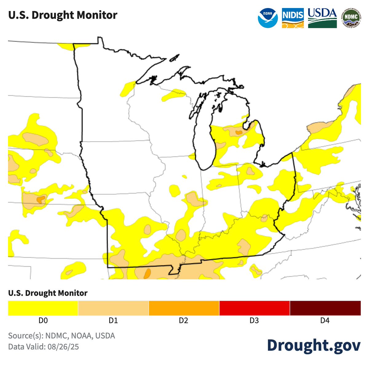ClimateMolly's tweet photo. The current #USDroughtMonitor shows #drought expansion across the #Midwest region. Moderate-Severe Drought (D1-D2) across Lower Midwest and Michigan (left map). 4-week change map shows #flashdrought evident with 1-2 category changes in this time frame (right map). https://t.co/IksR6exuoZ