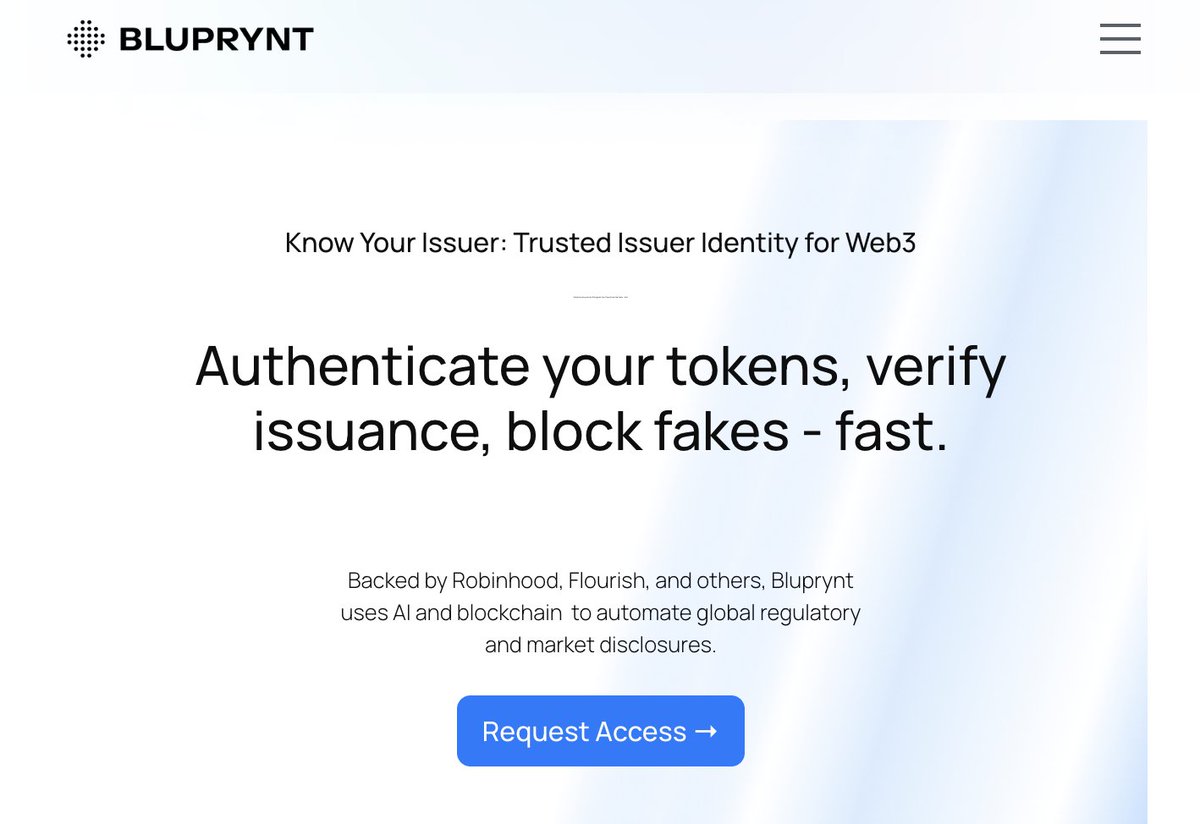Bluprynt Know Your Issuer 网站截图，显示认证功能