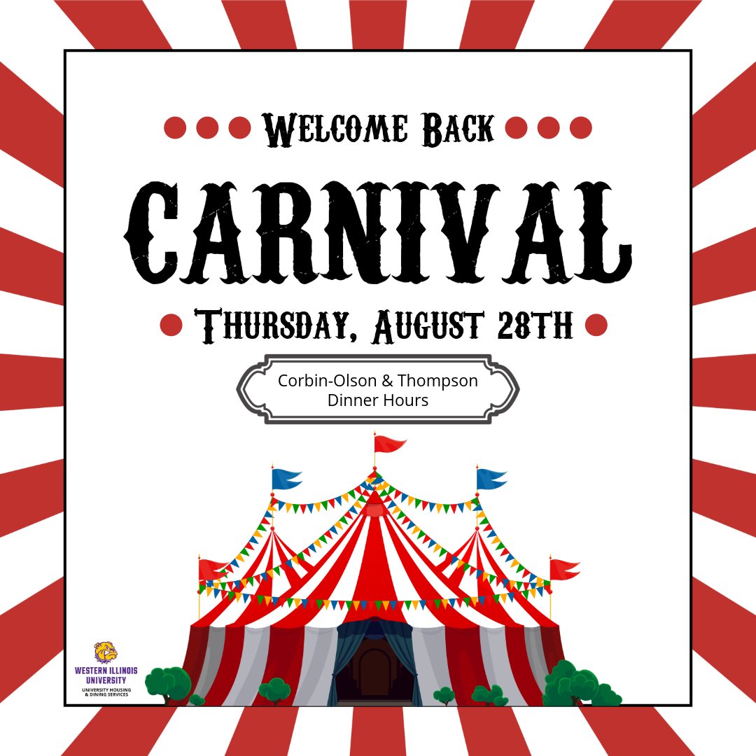 Welcome back, Leathernecks! Join us TONIGHT at both #corbinolson and #thompsonhall for our Welcome Back Carnival! #wiudining
