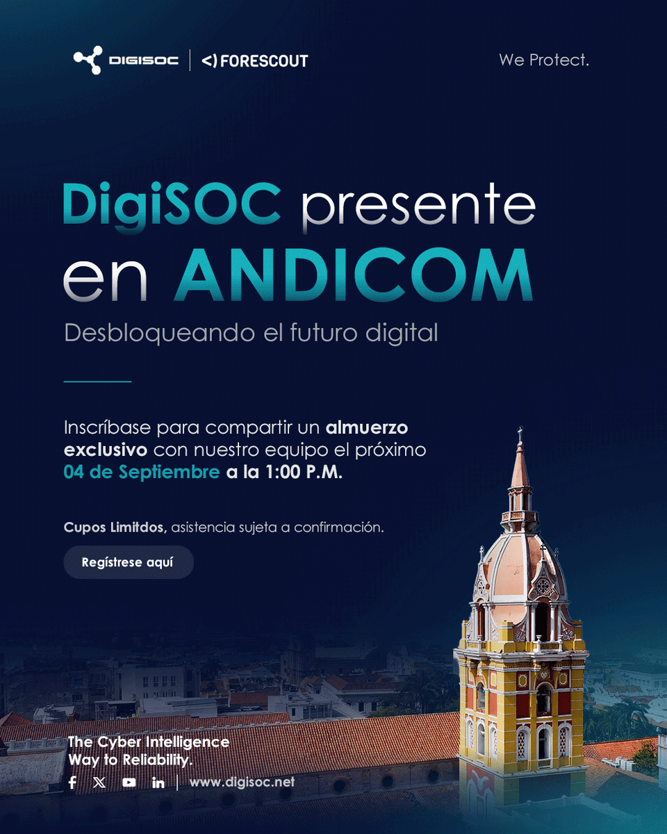 digisoc_mdr's tweet image. 💡DigiSOC en #ANDICOM2025 – Unlocking a Digital Future
Nos complace anunciar la asistencia de nuestro equipo a #ANDICOM2025, uno de los eventos más relevantes en materia de innovación y transformación digital en la región. 🎯
🔗Link de inscripción: digisoc.net/inscritos-andi…