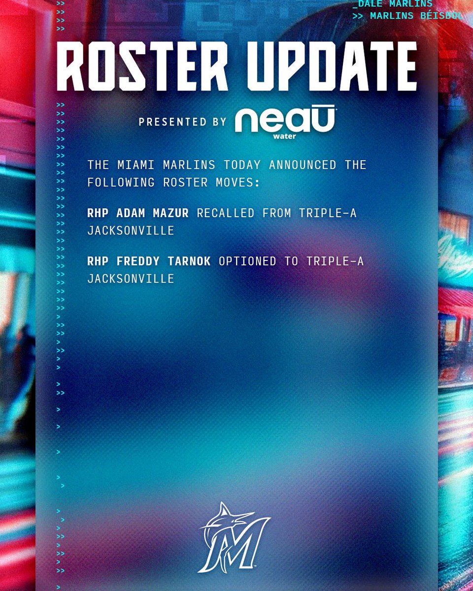 Marlins's tweet image. Today’s roster update presented by @NeauWater