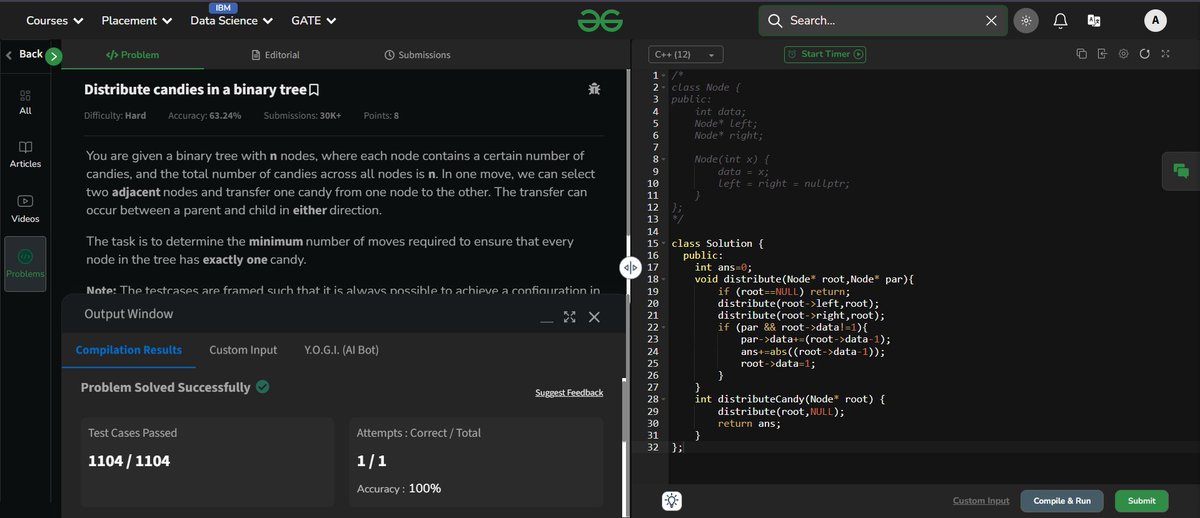 arpit_madhan's tweet photo. 🚀 Day 152/160 of my #gfg160 journey!     
Today, I tackled the "Distribute Candies in a Binary Tree" problem on @geeksforgeeks.      
#geekstreak2025  Streak Continues!                     

#160DaysOfCode 

#gfg160 

#geeksforgeeks 

#geekstreak2025 https://t.co/mQTdIy3wh2