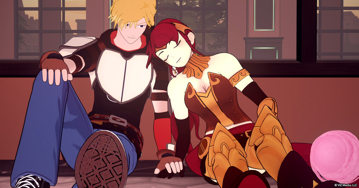 VIZMedia's tweet photo. A tender moment between Jaune and Pyrrha 🥹 #RWBY, Volume 3 https://t.co/5IwWyA8hvR