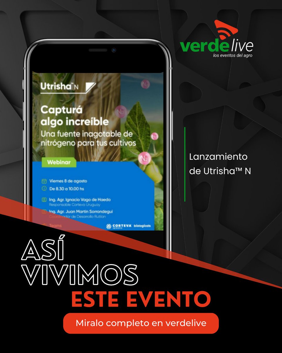 Así vivimos el evento "Lanzamiento de Utrisha™ N:  Una fuente inagotable de nitrógeno para tus cultivos" organizado por <a href="/CortevaUY/">Corteva Uruguay</a>, el pasado 8 de agosto.

👉 Mirá el video completo en verdelive
verdelive.com.uy/eventos/utrish…