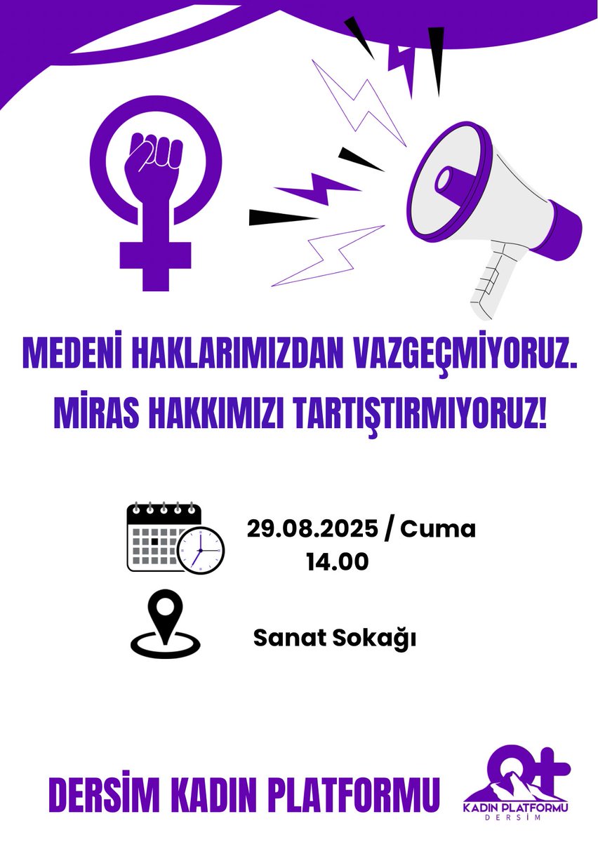 Her fırsatta giyim kuşamımıza,toplumsal varlığımıza,haklarımıza ve kazanımlarımıza saldıran Diyanet İşleri Başkanlığı'nın miras hakkımıza yönelik hutbesine karşı,tüm şehirlerde eş zamanlı olarak alanlardayız.
"Medeni Haklarımızdan Vazgeçmiyoruz, Miras Hakkımızı Tartıştırmıyoruz!”