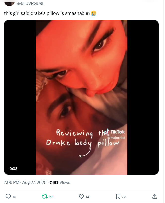 Someone clowned the girl who made the first drake pillow video #drakechan

It got tons of engagement despite coming from a 450 follower account

This is EXACTLY the response you want for virality - mixed and controversial opinions about a huge public figure

If you don't see the