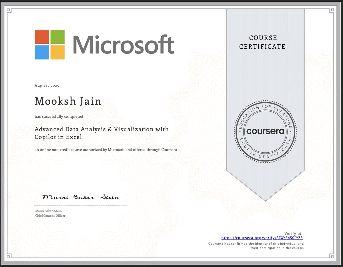 Maverickbitcode's tweet image. Just wrapped up course 3 of 4 on my Microsoft Learn journey: Advanced Data Analysis & Visualization with Copilot in Excel! From PivotCharts to prompt engineering, I'm now wielding AI to turn raw data into powerful insights and polished reports.